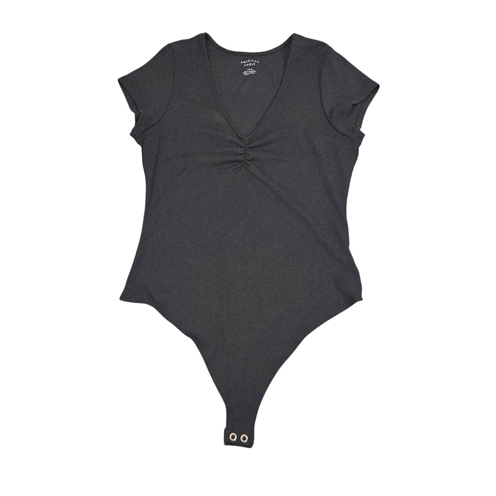 American Eagle Bodysuit Shaping Top Largeโ Black Ribbed Minimal Layering Basics